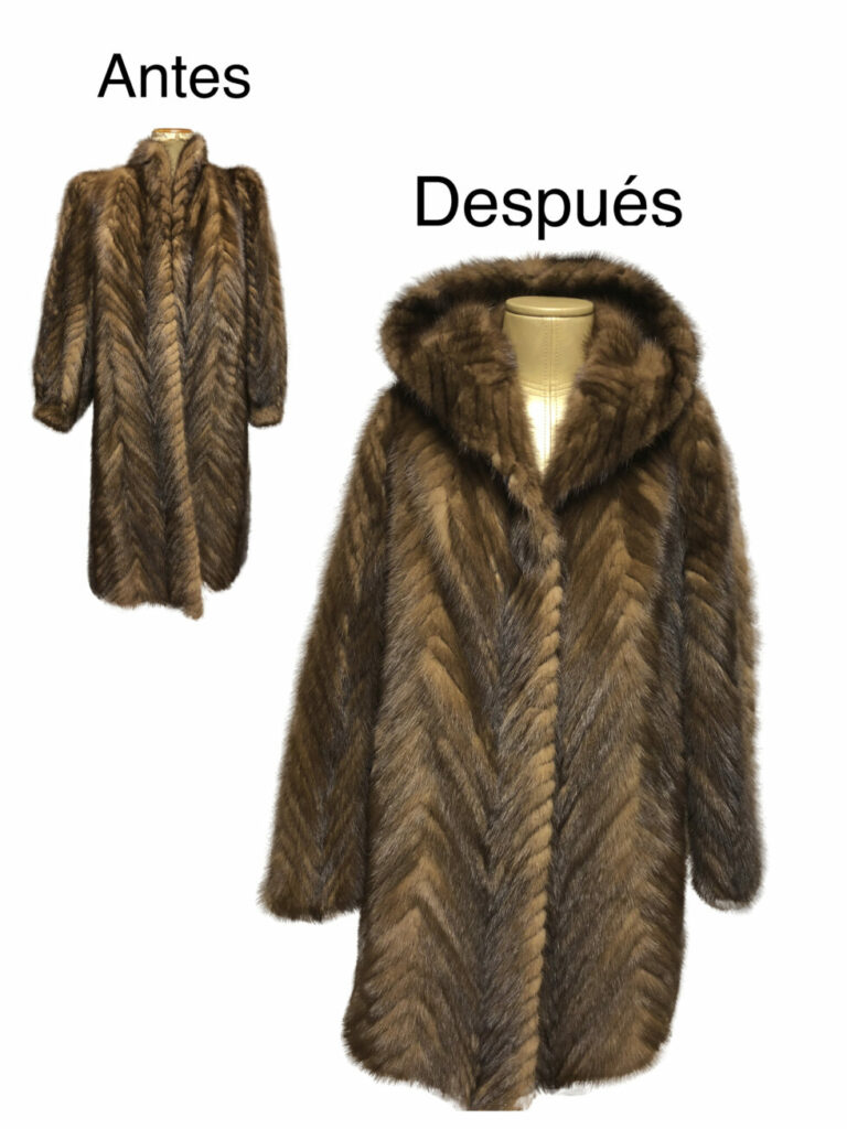 Abrigo de colas de visón transformado en chaquetón con capucha